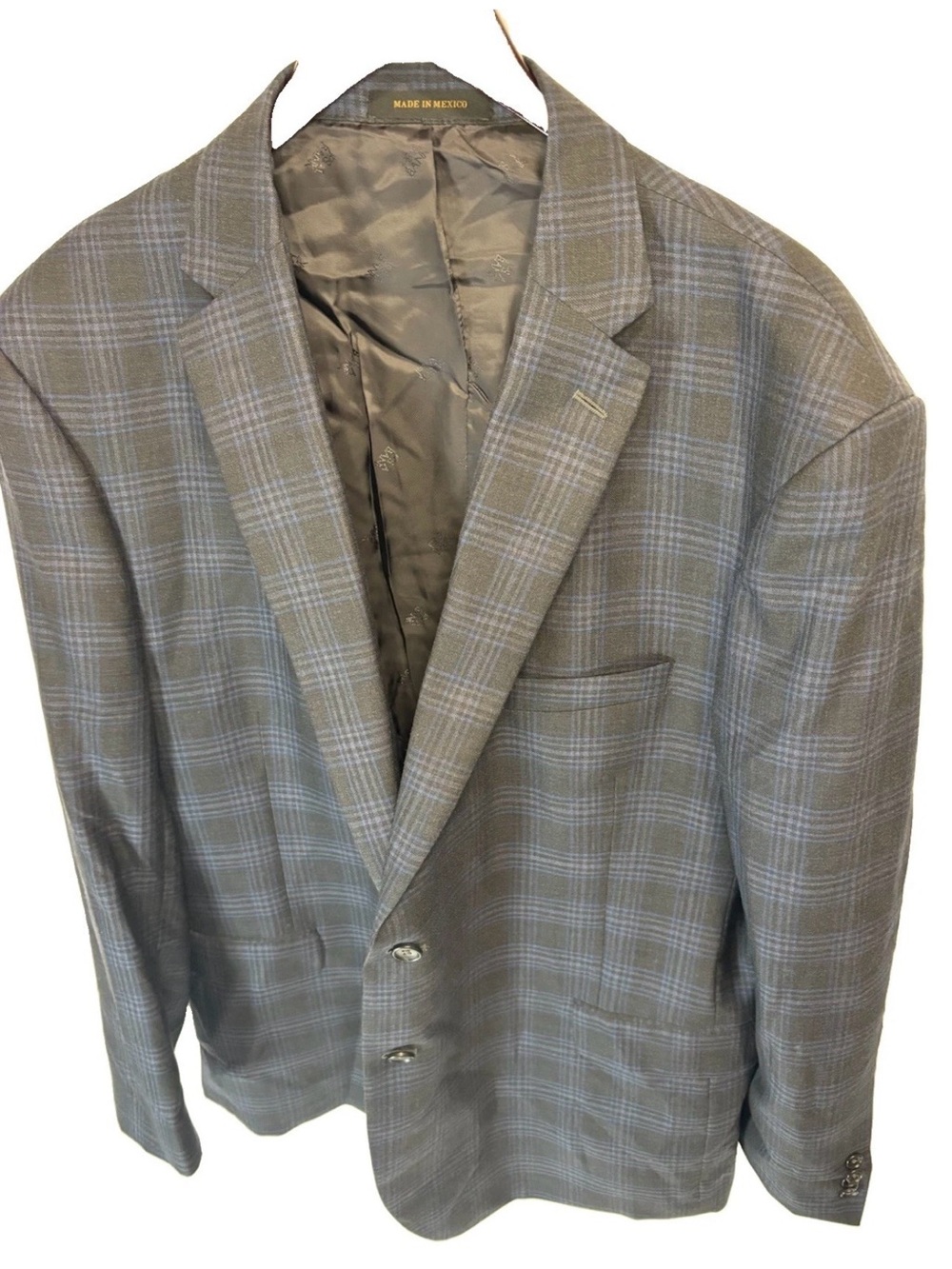 Jos A Bank Reserve Men's Silk Wool Sport Coat Blue Plaid 52 Reg Traditional Fit
